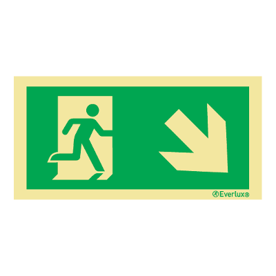 Everlux Photoluminescent Sign - Emergency Exit Down To The Right