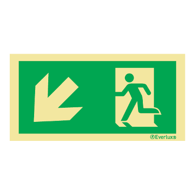 Everlux Photoluminescent Sign - Emergency Exit Down To The Left