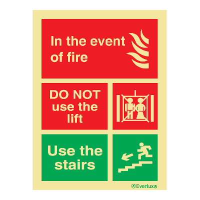 Everlux Photoluminescent Sign - In The Event Of Fire Do Not Use The Lift