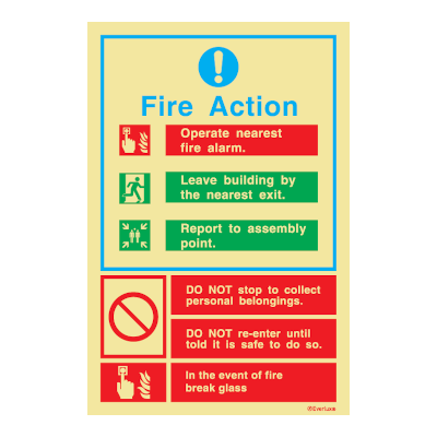 Everlux Photoluminescent Sign - Fire Action Notice