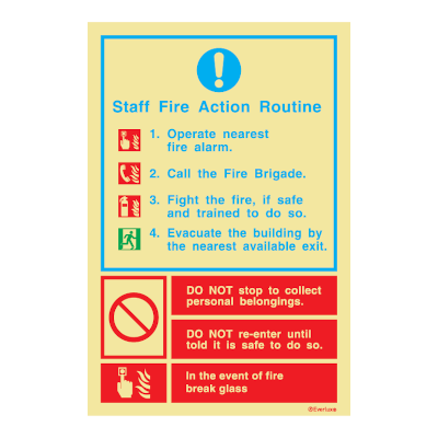 Everlux Photoluminescent Sign - Staff Fire Action Routine